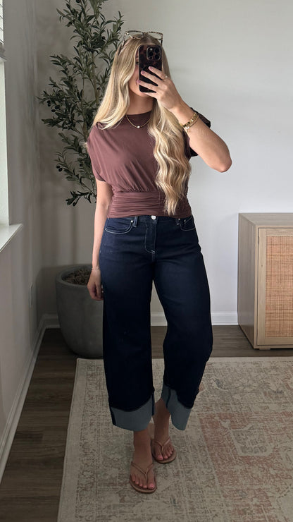 Emery Cuffed Barrel Jeans / Dark Wash