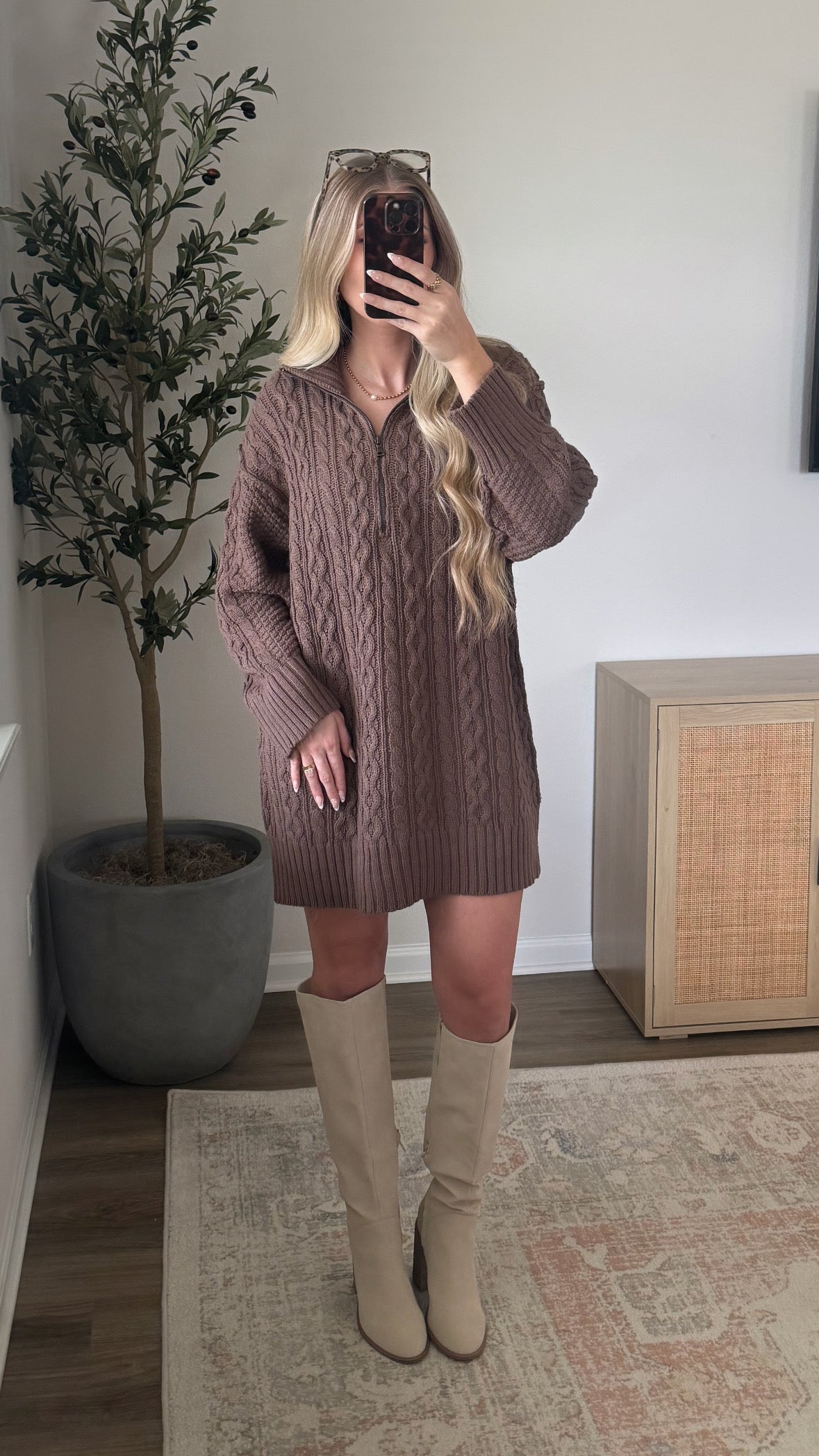 Cable Knit Sweater Dress / Brown