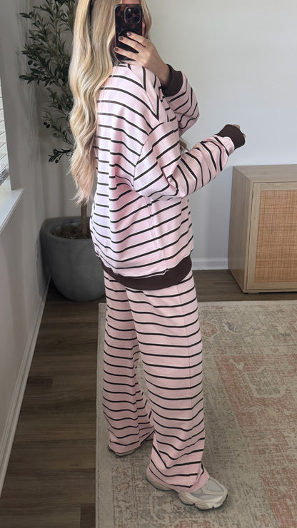 Nova Striped Mock Neck + Pants Set / Light Pink