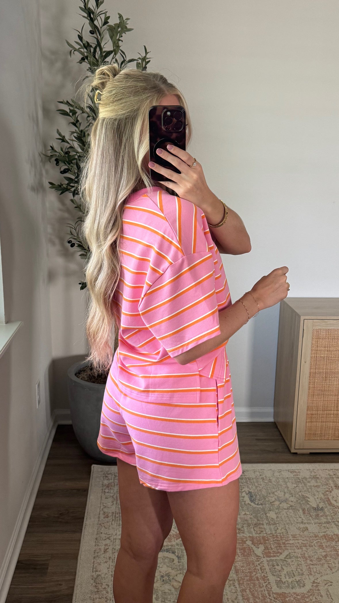 Sierra Striped Shorts Set / Pink + Orange