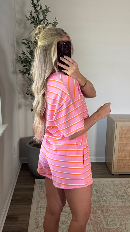 Sierra Striped Shorts Set / Pink + Orange