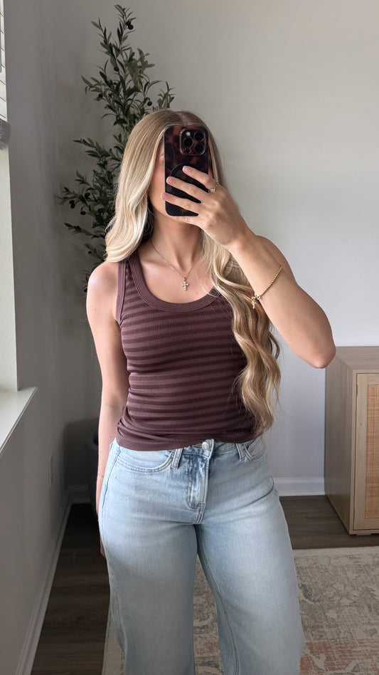 Beachside Striped Tank / Brown