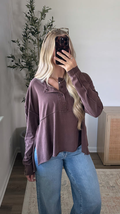 Maya Cotton Henley / Dark Brown