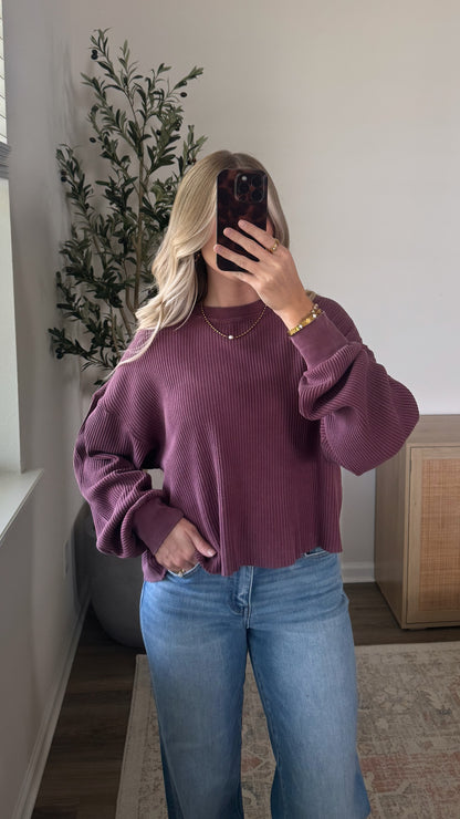 Hannah Waffle Top / Dark Cherry