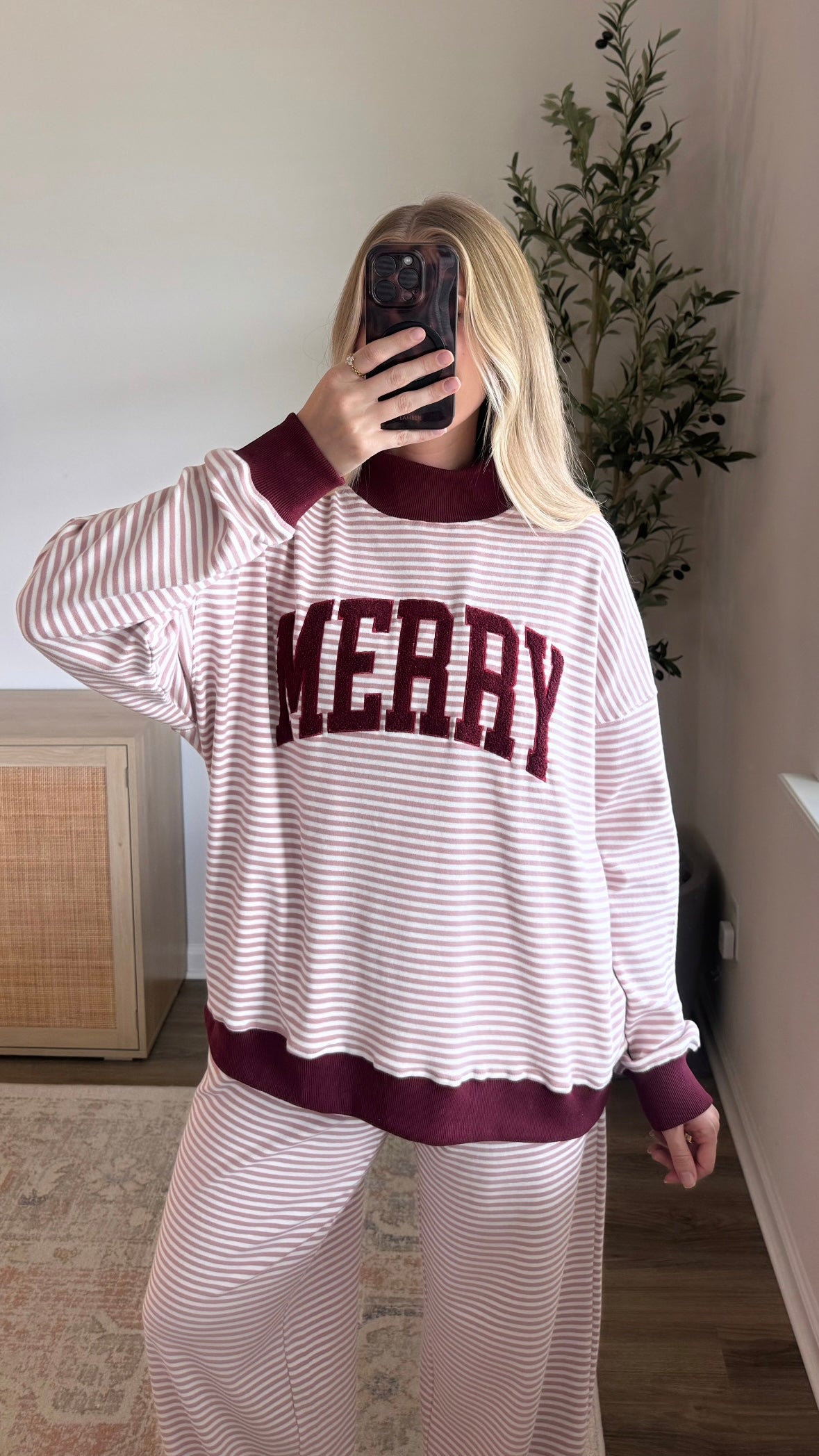 Merry Striped Mock Neck / Dusty Pink