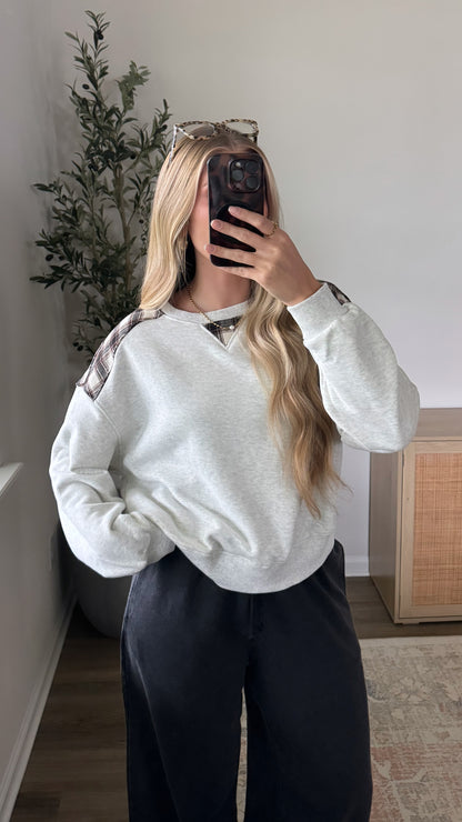 Autumn Plaid Crewneck / Heather Grey