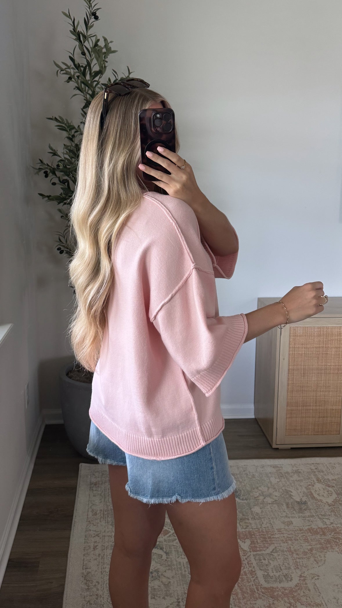 Carmen Short Sleeve Sweater / Light Pink