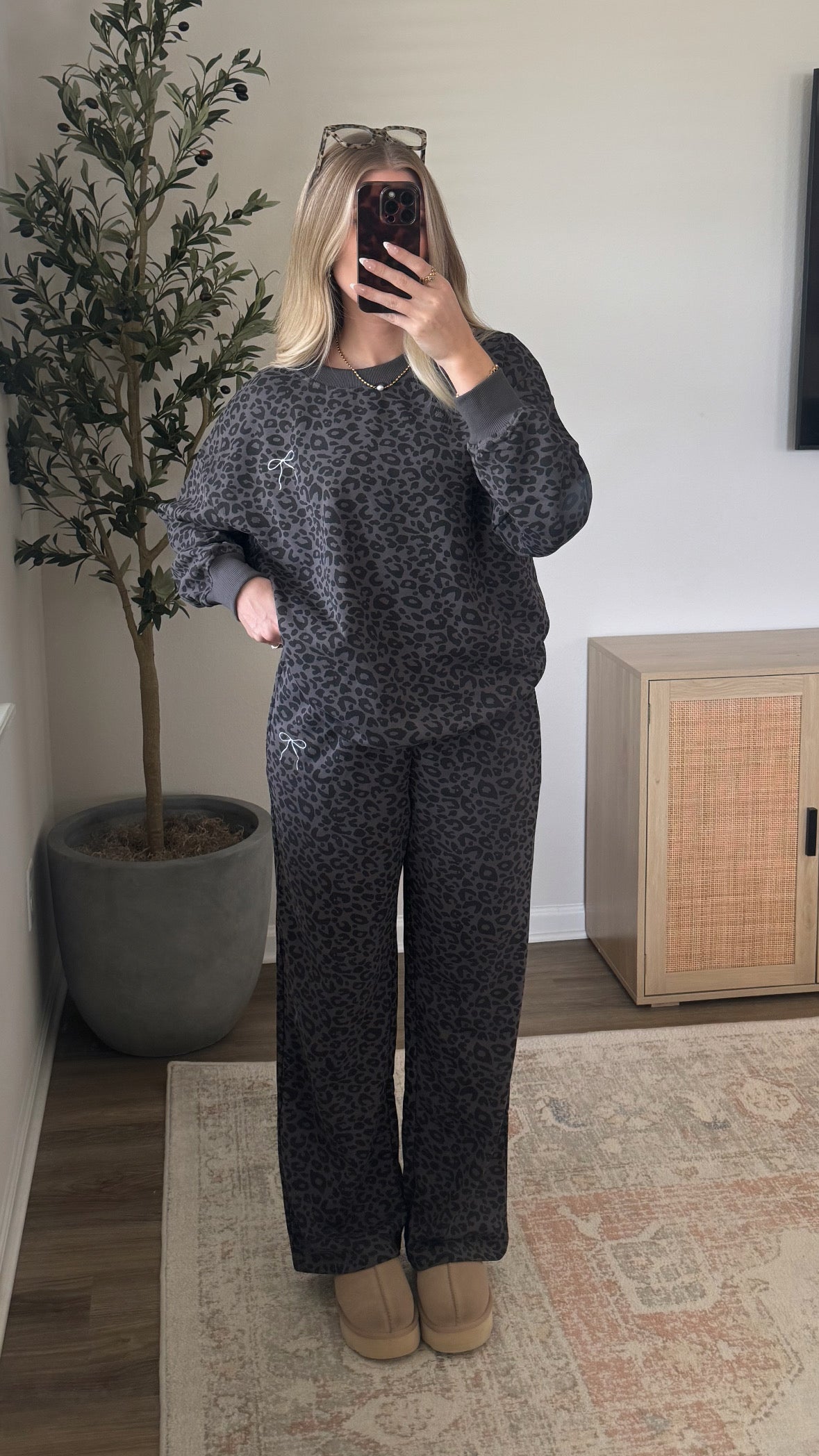 Leopard Sweat Set / Embroidered Bow