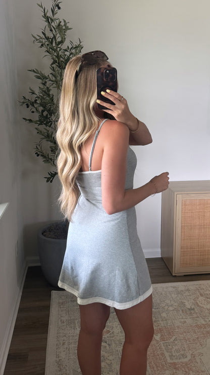 Halter Contrast Romper Dress  / Grey