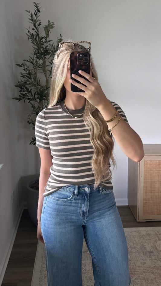 Harper Striped Knit Top / Olive