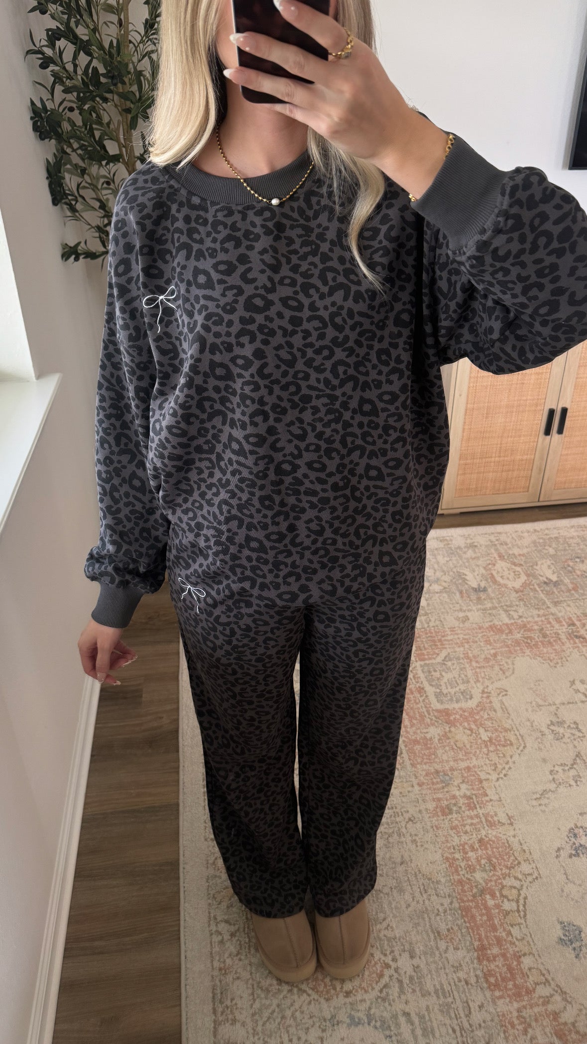 Leopard Sweat Set / Embroidered Bow