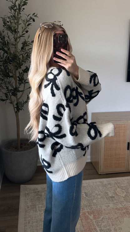 Bow Cardigan / Black + Cream