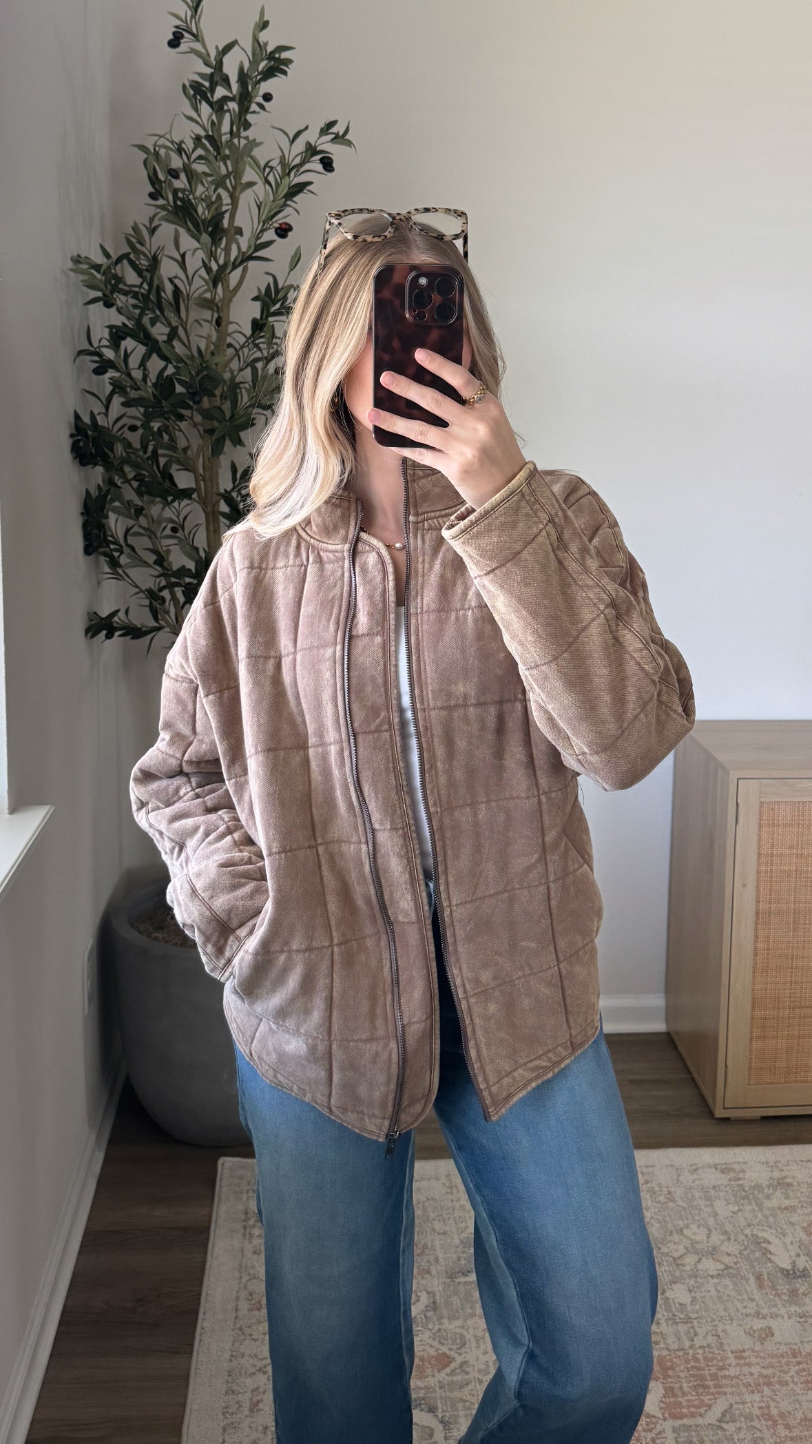Oversized Quilted Jacket / Light Brown