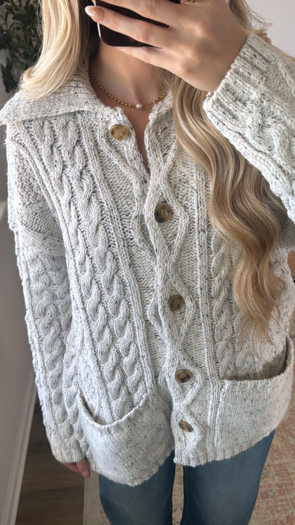 Chloe Cable Knit Cardigan / Heather Grey