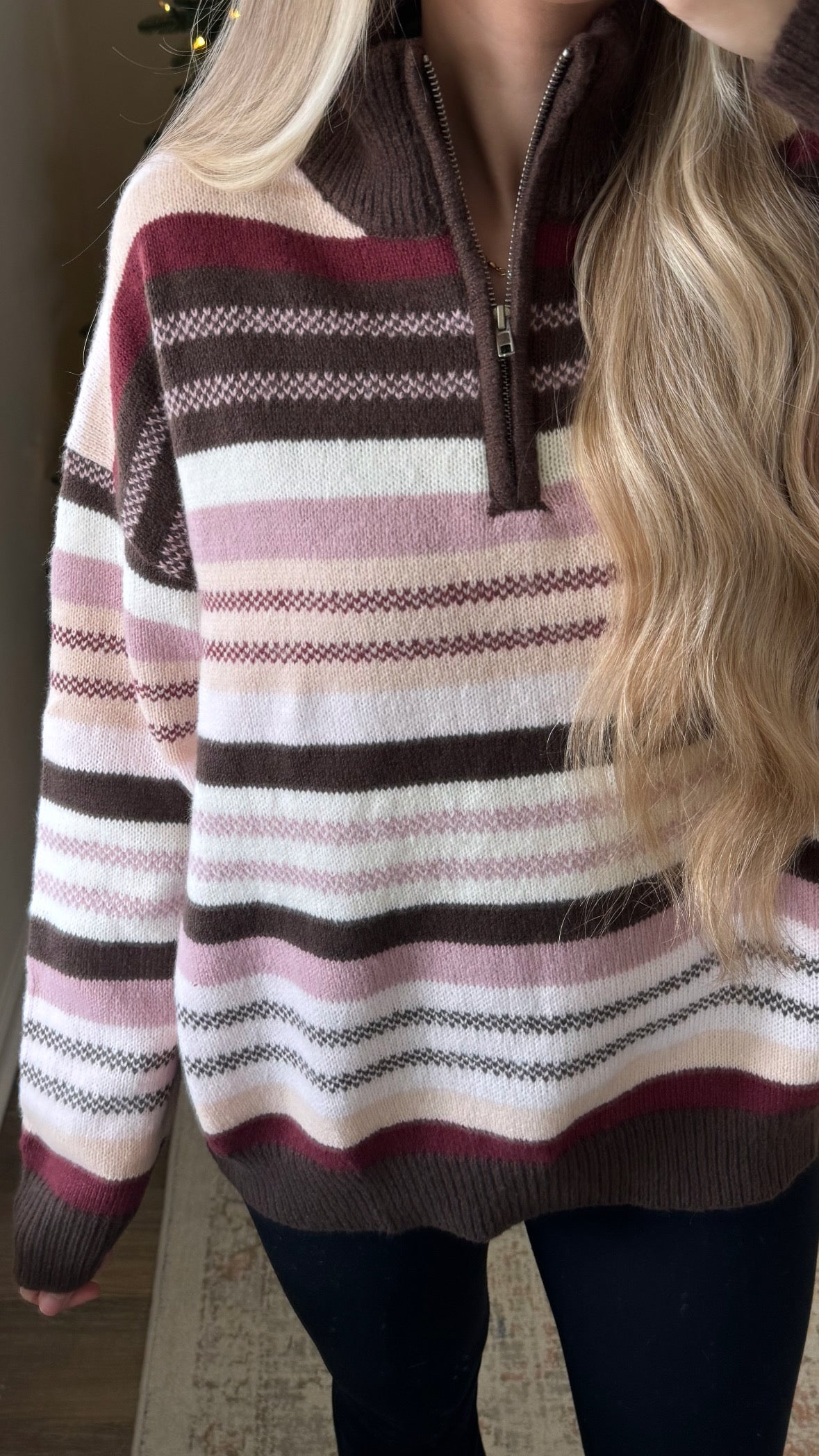 Cider Striped Quarter Zip / Brown Multi