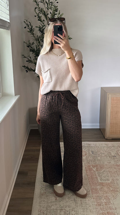 Wide Leg Denim Pants / Leopard