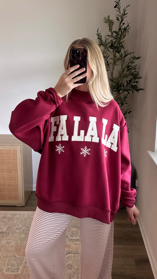 Fa La La Mock Neck Sweatshirt / Maroon