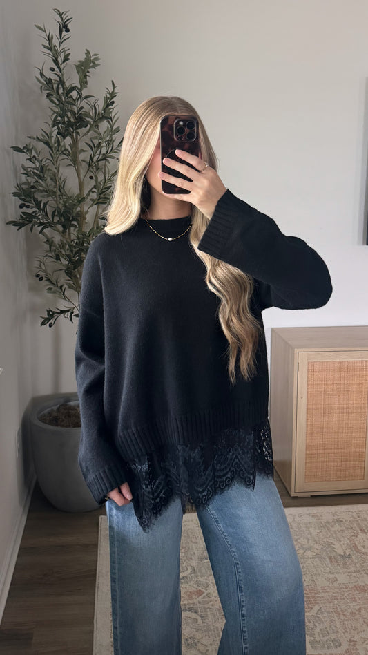 Lace Trim Sweater / Black