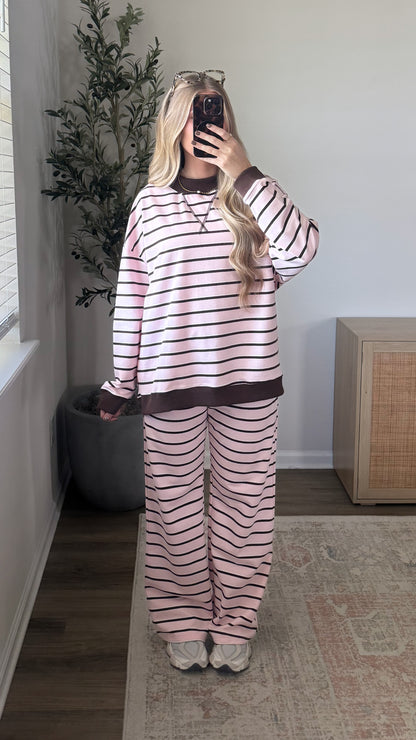 Nova Striped Mock Neck + Pants Set / Light Pink