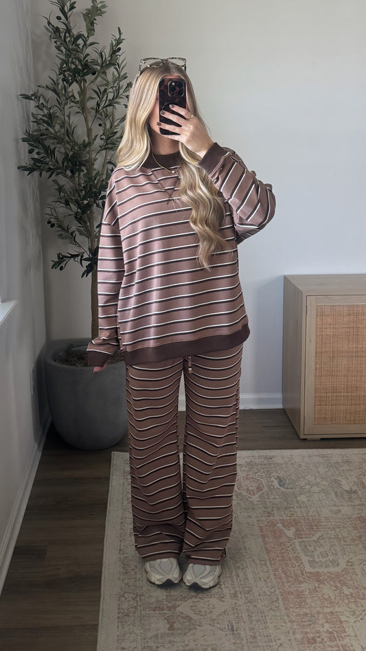 Nova Striped Mock Neck + Pants Set / Brown