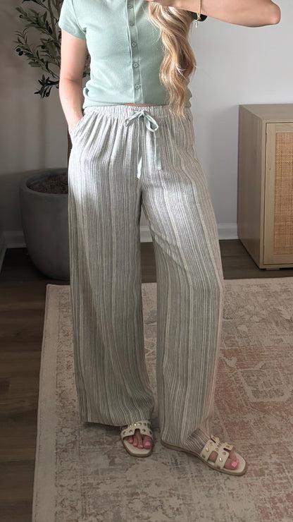 Linen Blend Pant / Sage Stripe