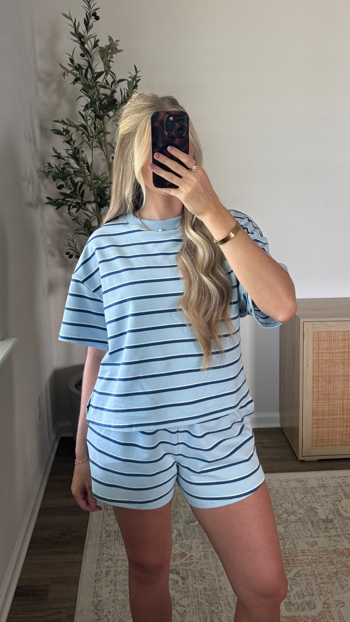 Sierra Striped Shorts Set / Light Blue + Navy