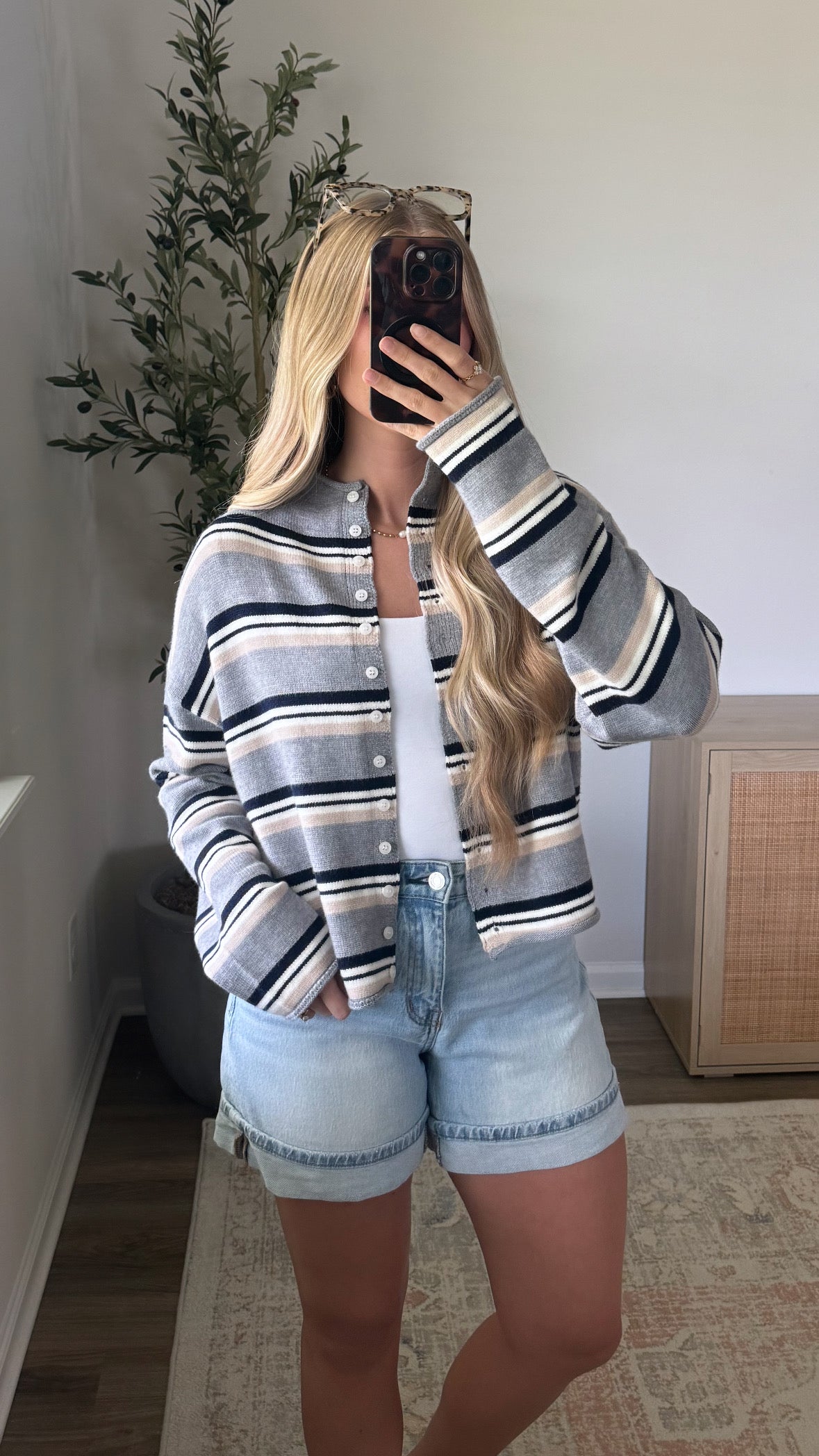 Bella Striped Cardigan / Grey + Navy
