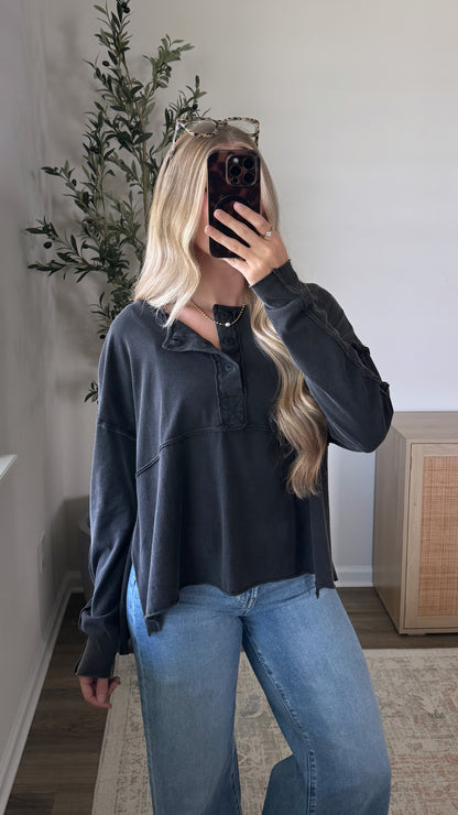 Maya Cotton Henley / Black