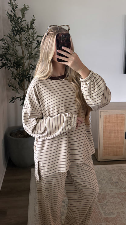 Emma Striped Set / Tan + Brown