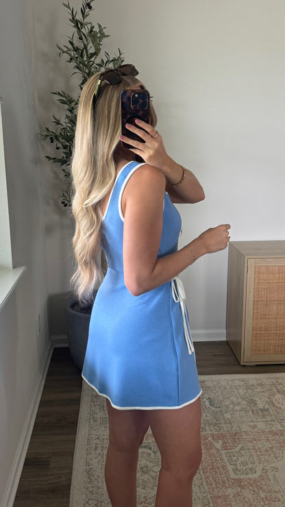 Scuba Wrap Romper Dress / Light Blue