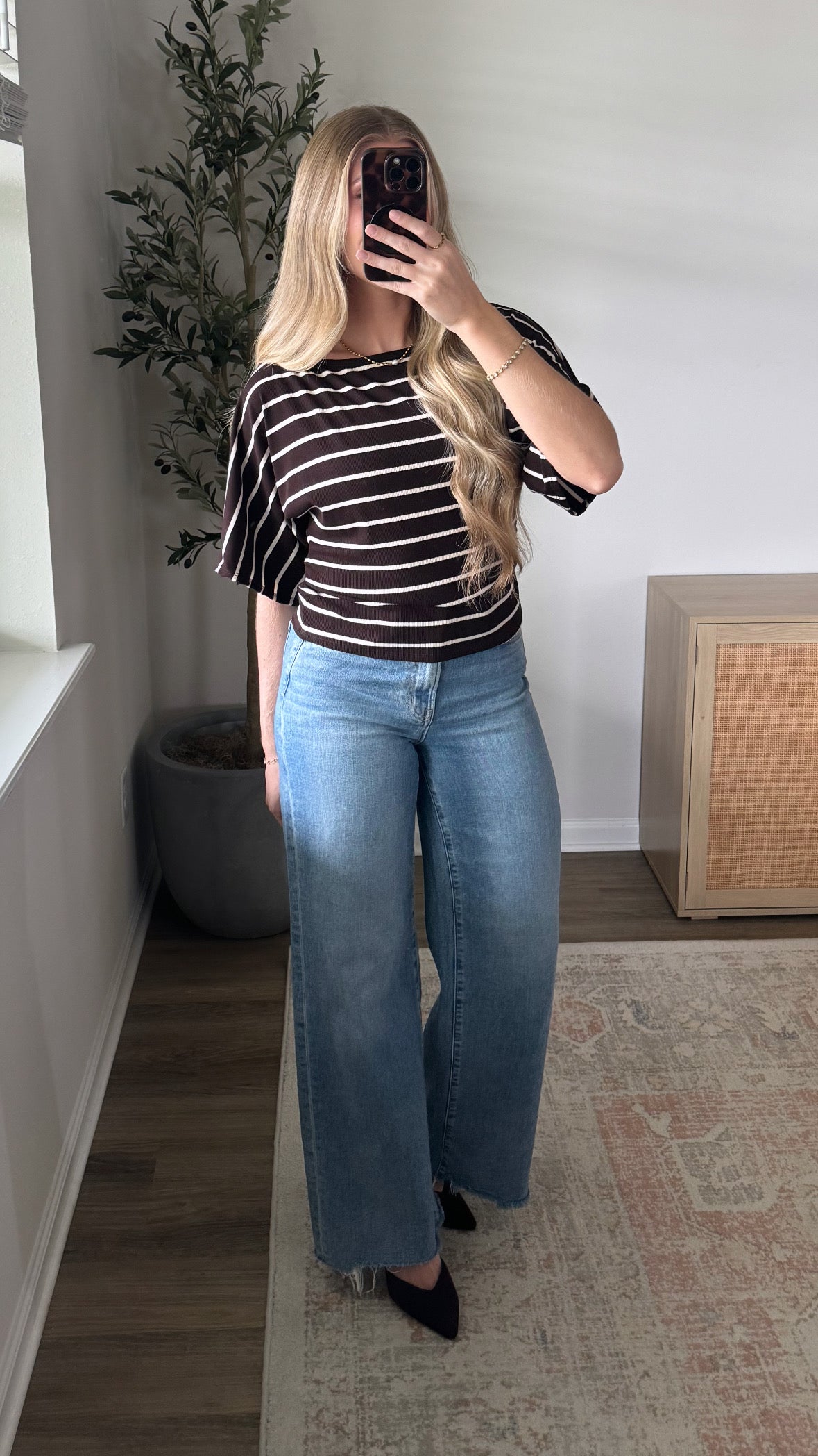 Callie Cinched Striped Top / Dark Brown