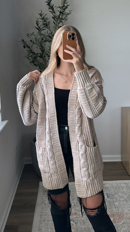 Cable Knit Cardigan / Light Tan