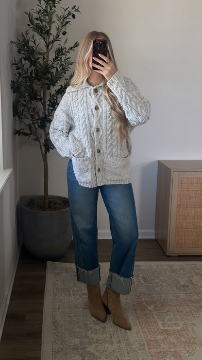 Chloe Cable Knit Cardigan / Heather Grey