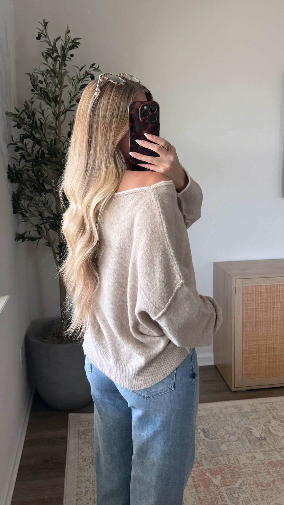 Contrast Boat Neck Sweater / Oat