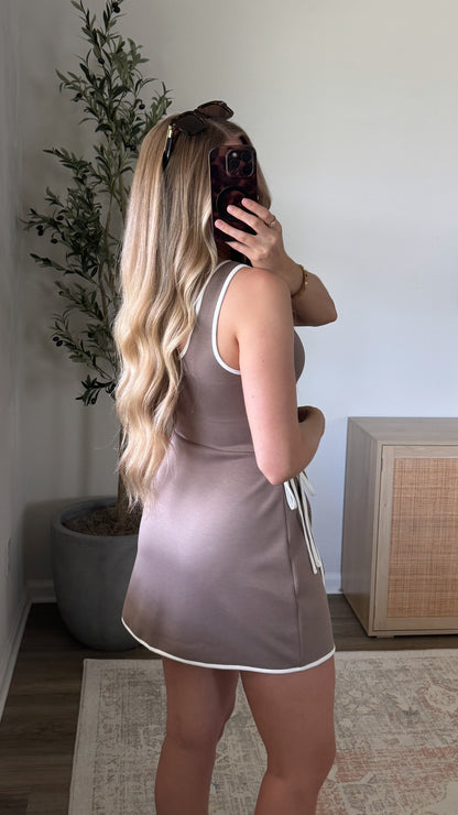 Scuba Wrap Romper Dress / Cocoa
