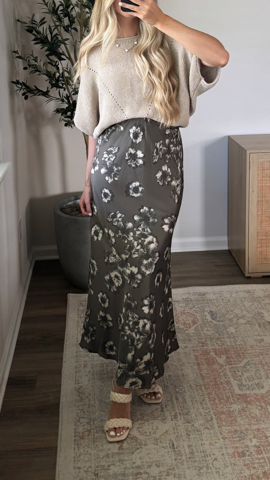Floral Satin Skirt