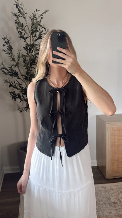 Denim Front Tie Vest / Charcoal