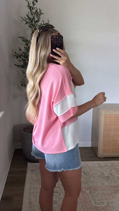 Oversized Colorblock Tee / Pink
