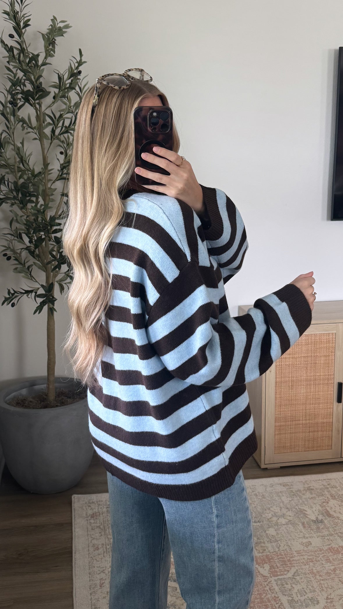 Meadow Striped Cardigan / Brown + Blue