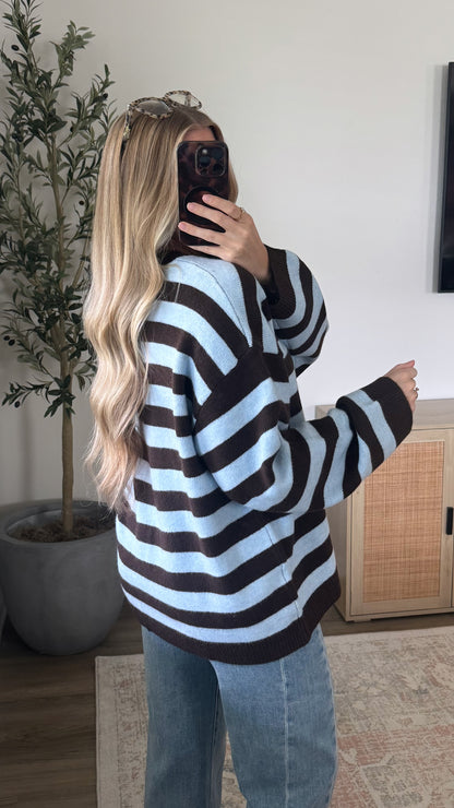 Meadow Striped Cardigan / Brown + Blue