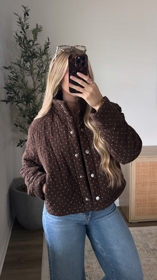Cropped Polka Dot Puffer Jacket / Brown