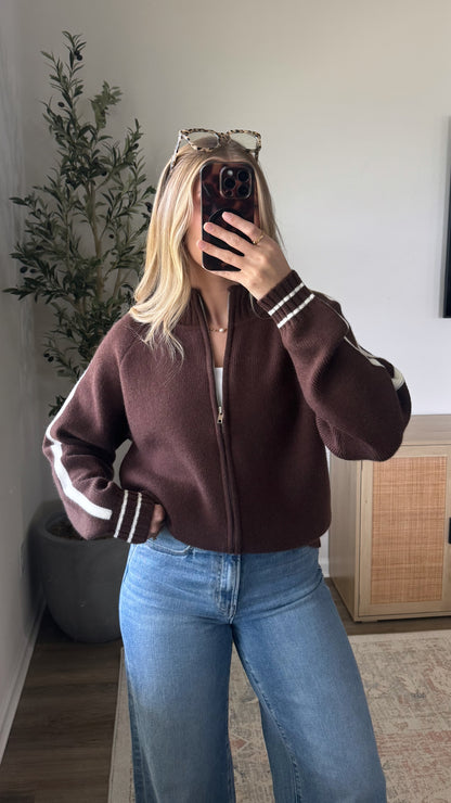 Varsity Knit Jacket / Brown