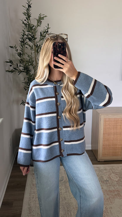 Harvest Striped Cardigan / Blue + Brown