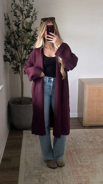 Skylar Longline Cardigan / Dark Cherry