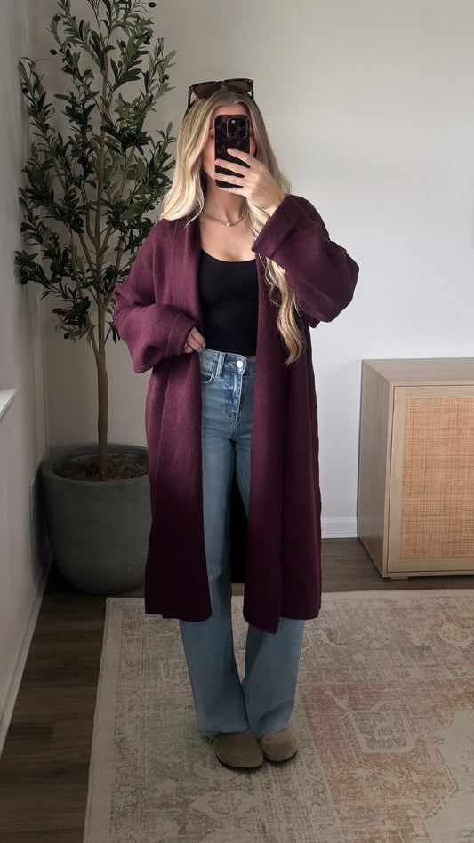 Skylar Longline Cardigan / Dark Cherry
