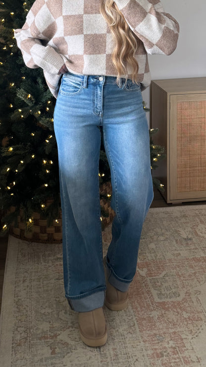 Kayla Wide Leg Denim / Cuffed