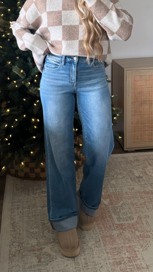 Kayla Wide Leg Denim / Cuffed