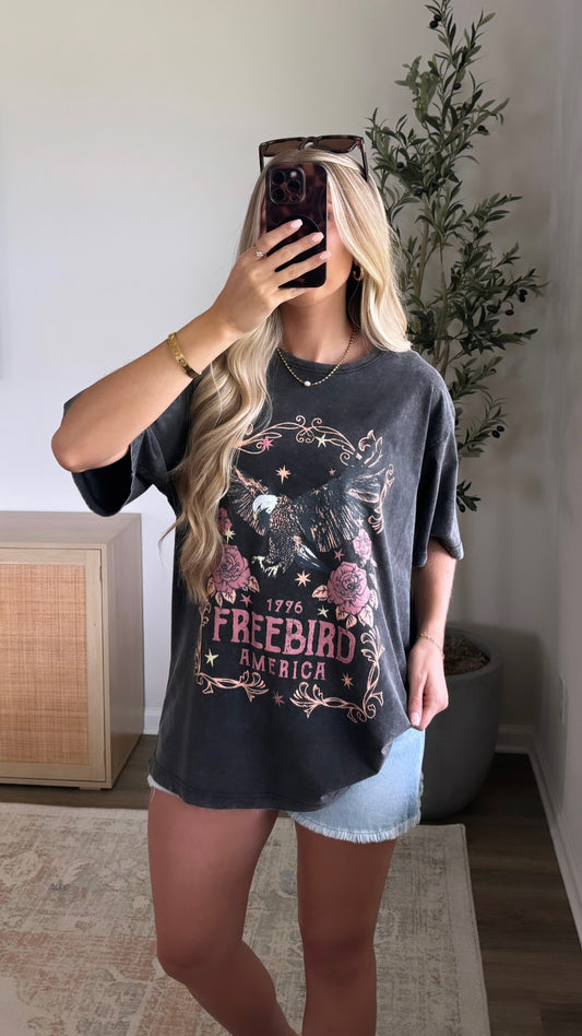 Free Bird Rose Graphic Tee / Black