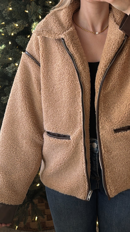 Faux Leather Sherpa Jacket / Mocha