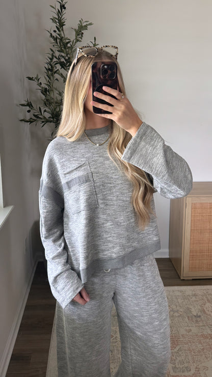 Sunday Striped Pants Set / Heather Grey
